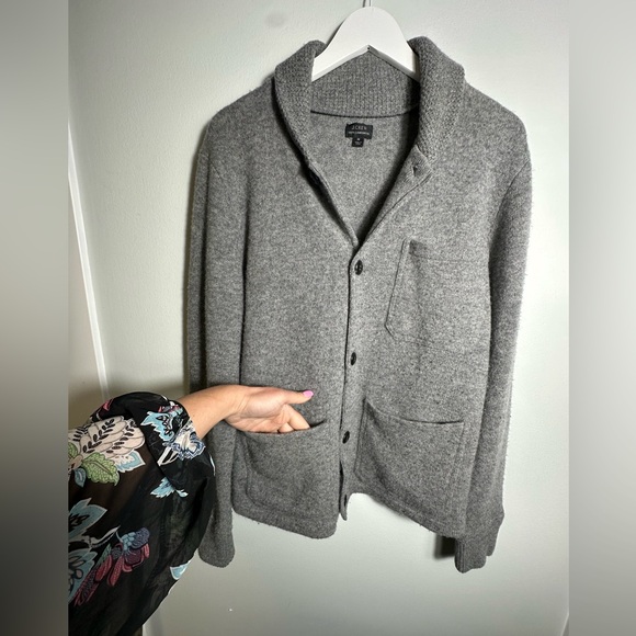 J.Crew Lambswool Shawl Collar Chore Cardigan in Gray Size Medium - Picture 12 of 16